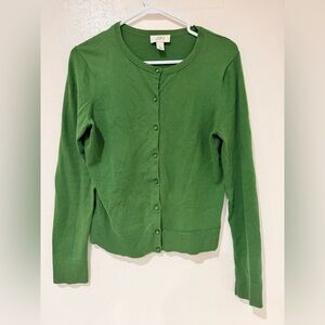 Loft Ann Taylor Green Pima Cotton Button-Up Cardigan Sweater Top